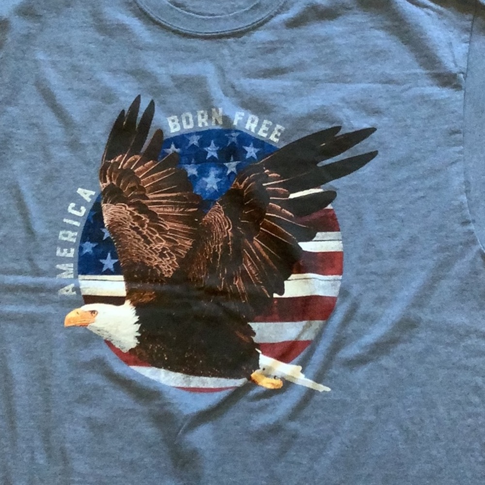BORN FREE AMERICA Eagle Patriotic Blue Tee Shirt Short Sleeve XL